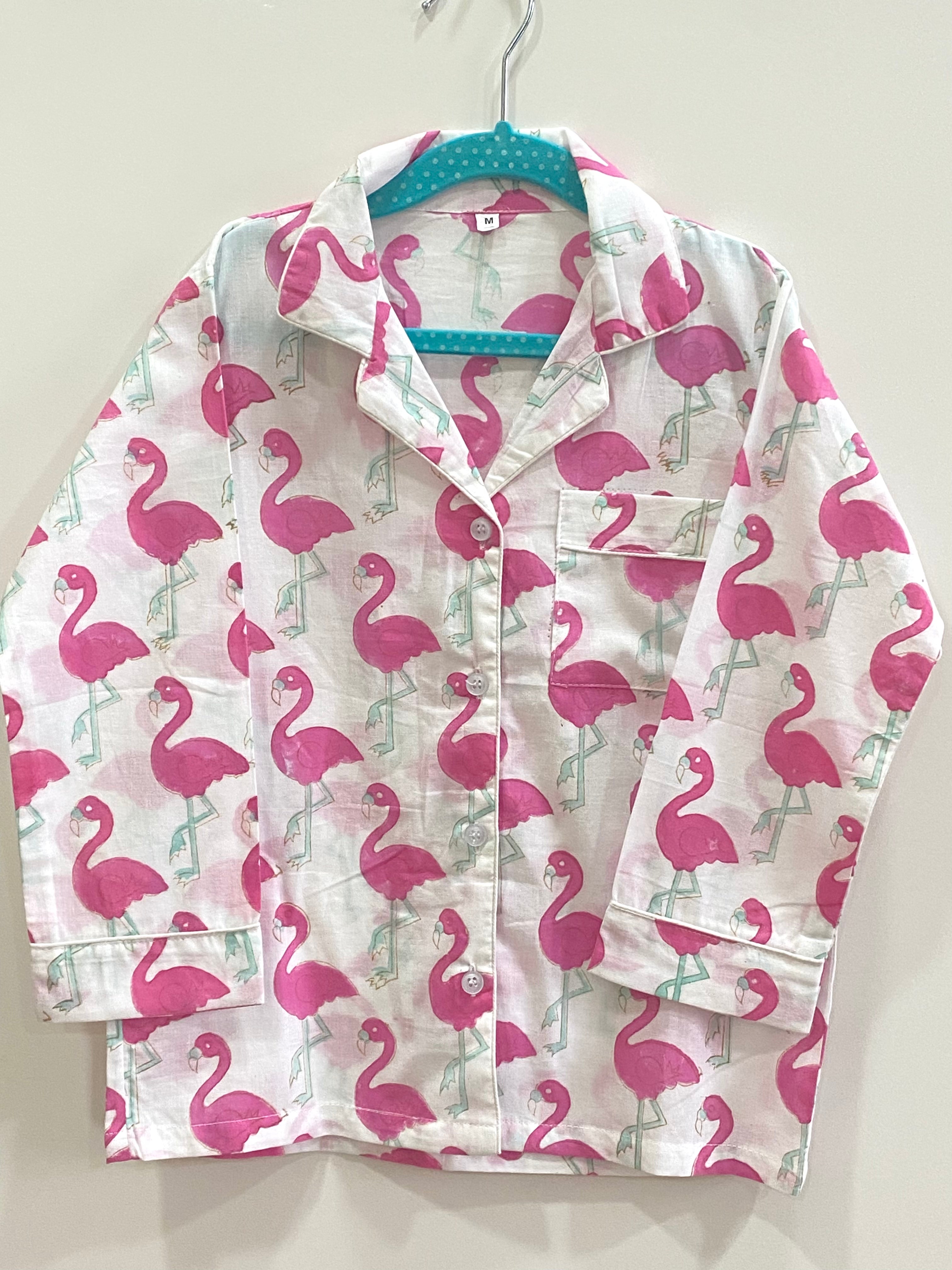 Heart Flamingo Print Pajama Set Long Sleeve Pocket Lapel Top - Temu